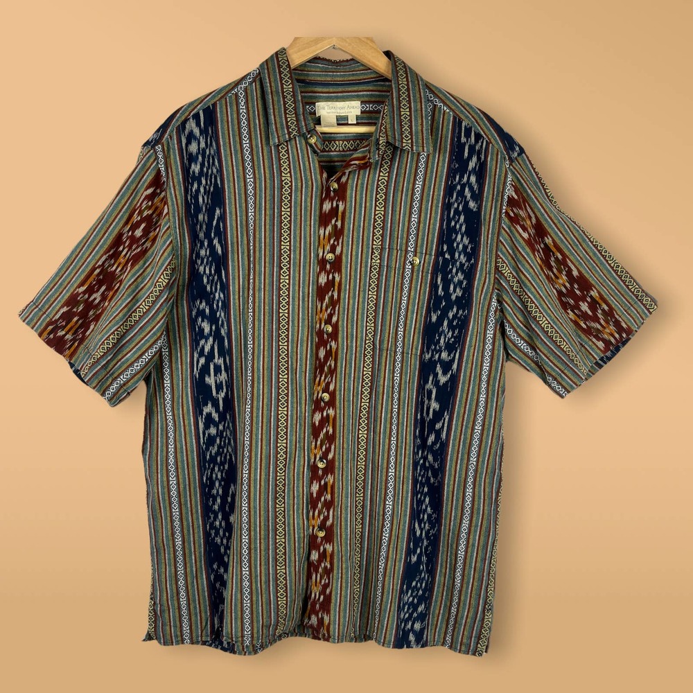 The Territory Ahead Men Large Southwest Aztec 100% Cotton Short Sleeve Button up